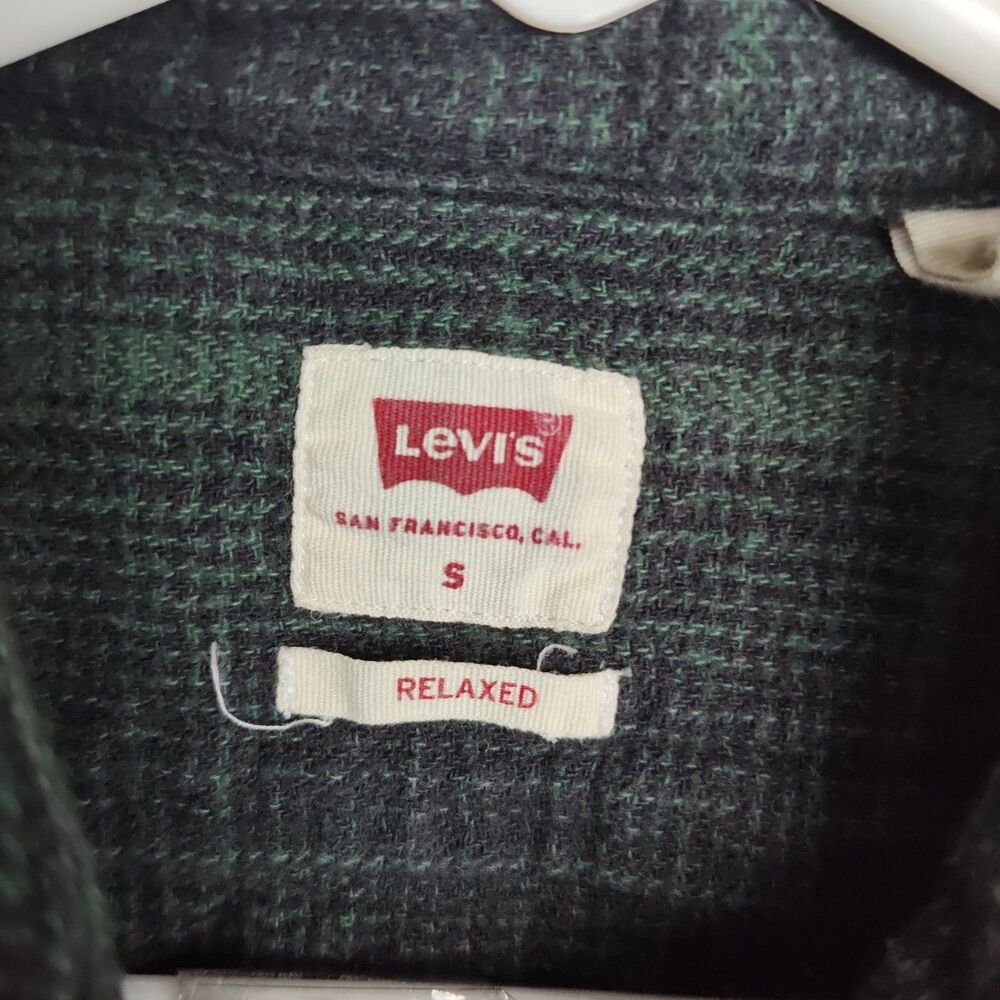Levi's Button-Up Flannel Shirt Men's S Relaxed Green/Black Plaid Long Sleeves - Picture 8 of 10